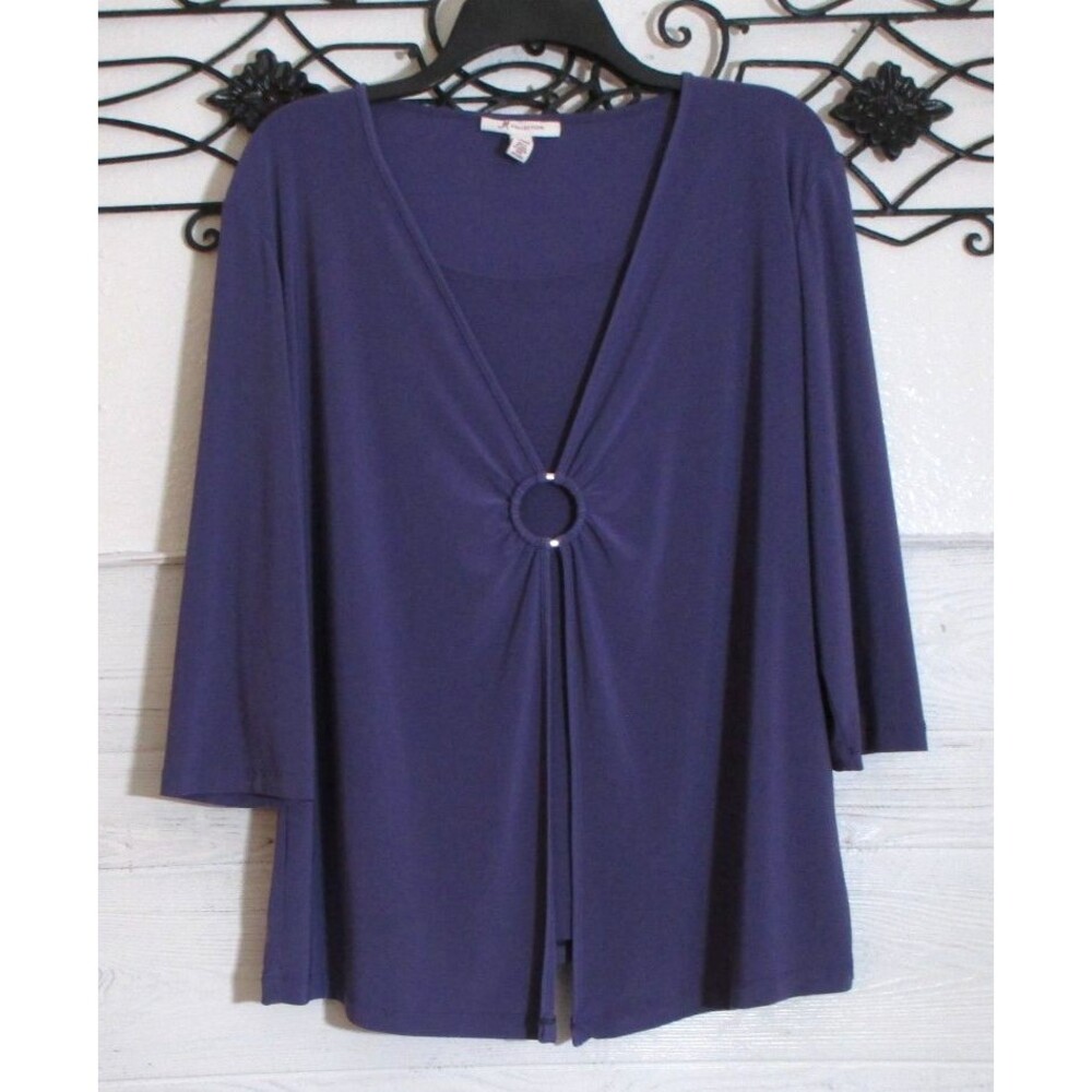 JM Collection Women's Knit Top Size XL 3/4 Sleeve Purple Round Neck